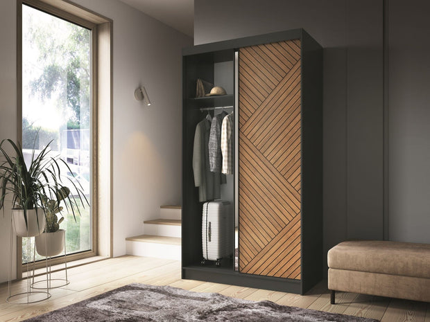 Eltap Dulap din MDF, cu 2 usi glisante si oglinda, Marrphy II Stejar / Negru, l120xA60xH220 cm