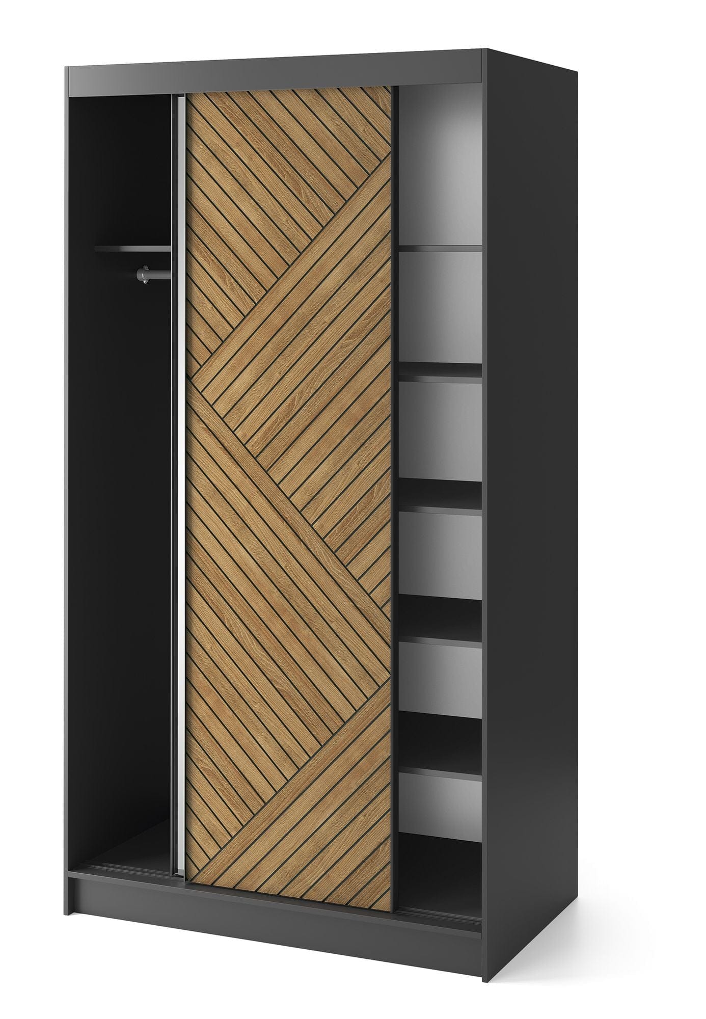 Eltap Dulap din MDF, cu 2 usi glisante si oglinda, Marrphy II Stejar / Negru, l120xA60xH220 cm