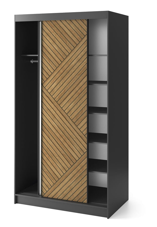 Eltap Dulap din MDF, cu 2 usi glisante si oglinda, Marrphy II Stejar / Negru, l120xA60xH220 cm