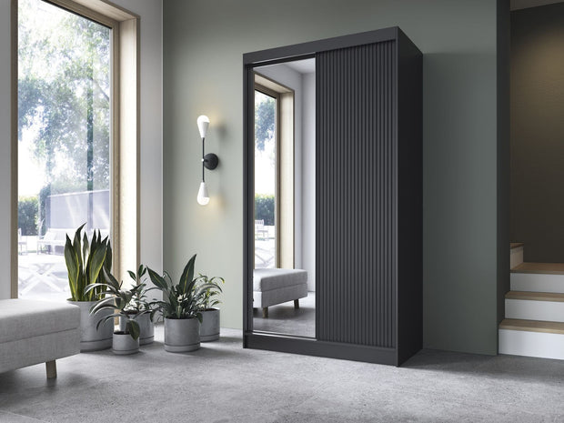 Eltap Dulap din MDF, cu 2 usi glisante si oglinda, Prescco II Negru, l120xA60xH220 cm