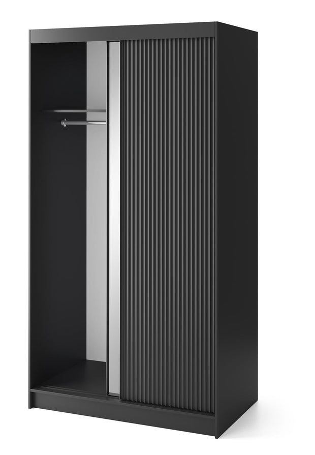 Eltap Dulap din MDF, cu 2 usi glisante si oglinda, Prescco II Negru, l120xA60xH220 cm