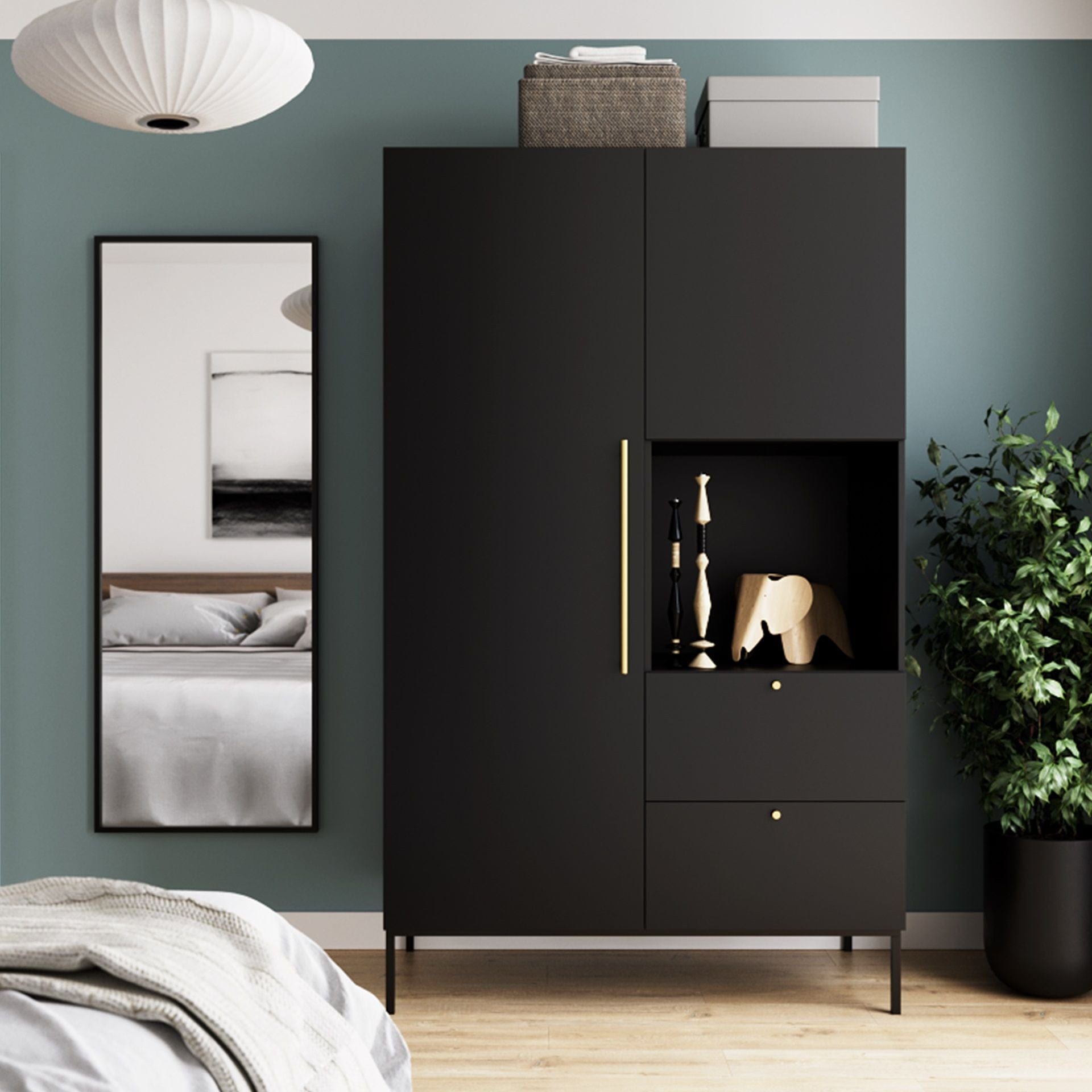 Eltap Dulap din MDF, cu 2 usi si 2 sertare, Lanzzi Negru / Auriu, l120xA60xH200 cm