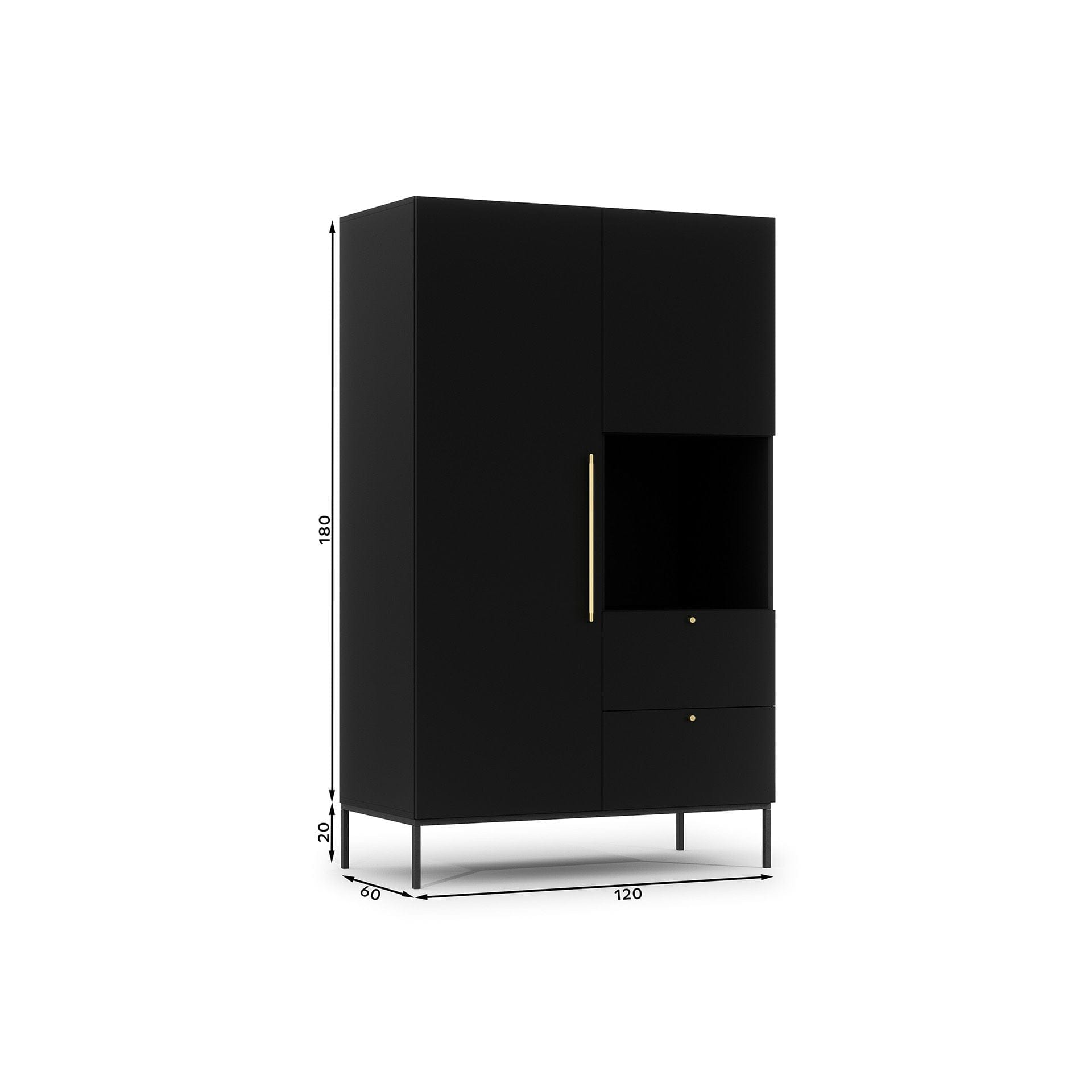 Eltap Dulap din MDF, cu 2 usi si 2 sertare, Lanzzi Negru / Auriu, l120xA60xH200 cm