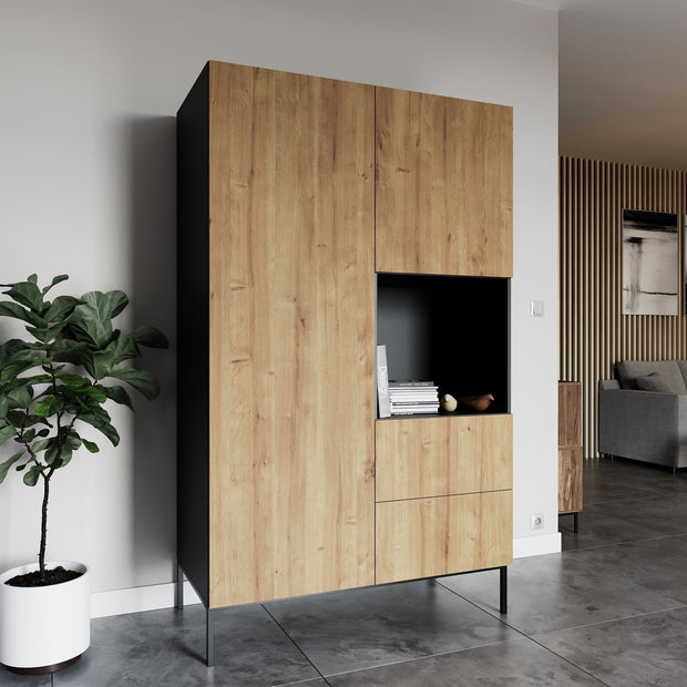 Eltap Dulap din MDF, cu 2 usi si 2 sertare, Lanzzi Stejar / Negru, l120xA60xH200 cm