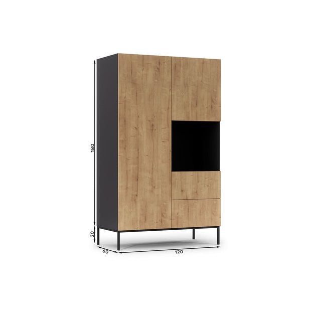 Eltap Dulap din MDF, cu 2 usi si 2 sertare, Lanzzi Stejar / Negru, l120xA60xH200 cm