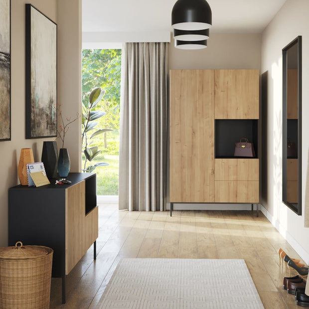 Eltap Dulap din MDF, cu 2 usi si 2 sertare, Lanzzi Stejar / Negru, l120xA60xH200 cm