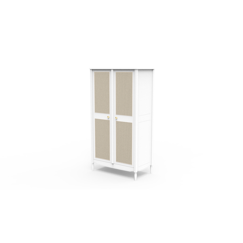 Theo Bebe Dulap din MDF, lemn si ratan, cu 2 usi, pentru bebe, Hermione Alb / Bej, l95xA52xH175 cm