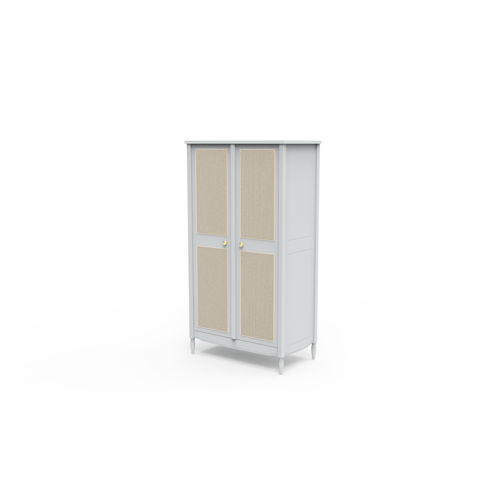 Theo Bebe Dulap din MDF, lemn si ratan, cu 2 usi, pentru bebe, Hermione Gri / Bej, l95xA52xH175 cm