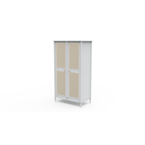 Theo Bebe Dulap din MDF, lemn si ratan, cu 2 usi, pentru bebe, Hermione Gri / Bej, l95xA52xH175 cm