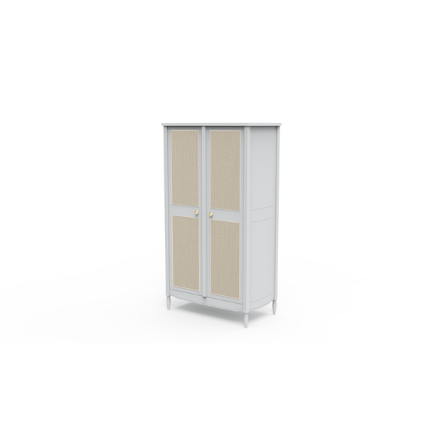 Theo Bebe Dulap din MDF, lemn si ratan, cu 2 usi, pentru bebe, Hermione Gri / Bej, l95xA52xH175 cm