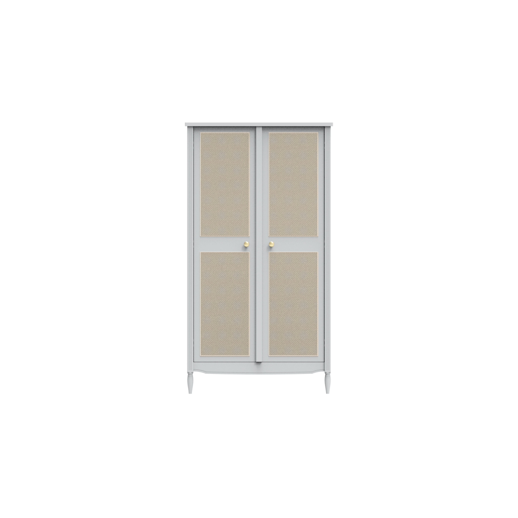 Theo Bebe Dulap din MDF, lemn si ratan, cu 2 usi, pentru bebe, Hermione Gri / Bej, l95xA52xH175 cm