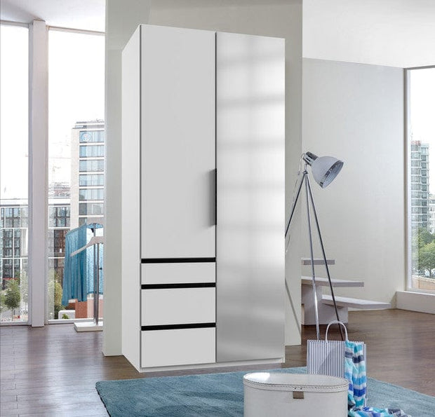 Wimex Dulap din pal, cu 2 usi, 3 sertare si oglinda, Level36 Black A Alb, l100xA58xH216 cm