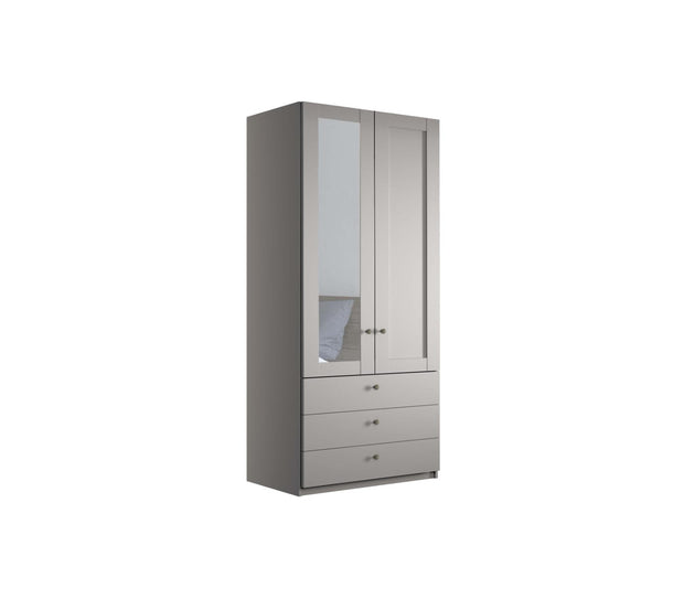 Dulap din pal, cu 2 usi, 3 sertare si oglinda, Marlow Left Gri, l99,4xA58xH216 cm