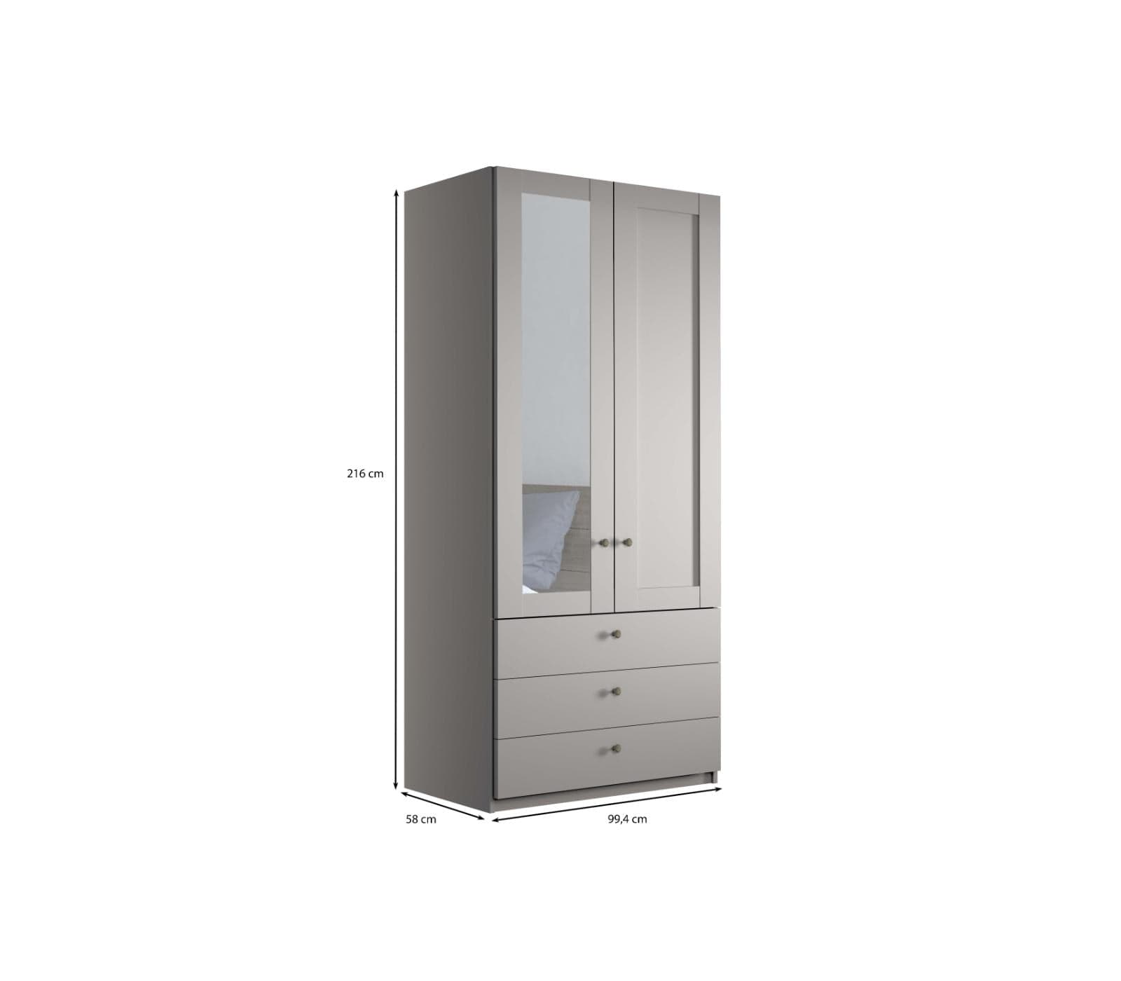 Dulap din pal, cu 2 usi, 3 sertare si oglinda, Marlow Left Gri, l99,4xA58xH216 cm (2)