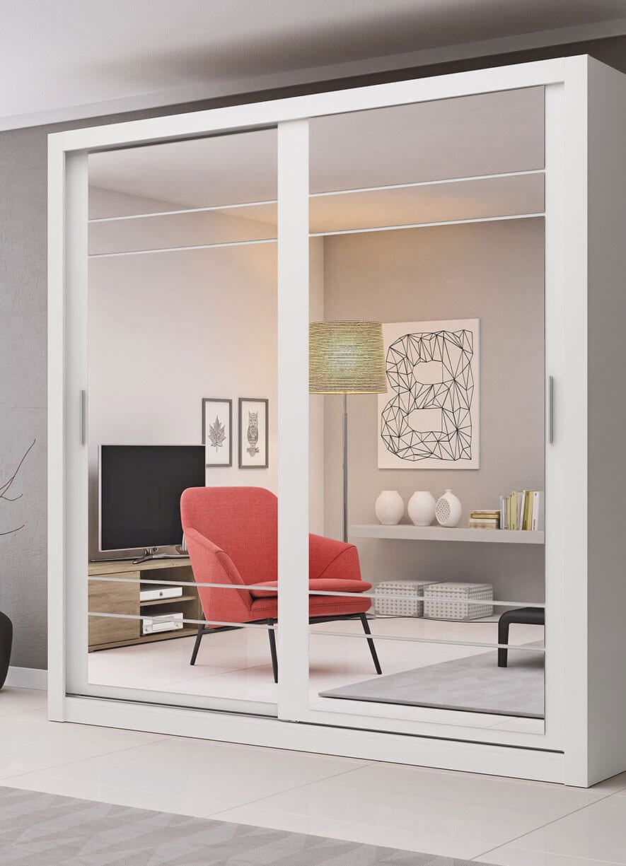 Dulap din pal, cu 2 usi glisante si oglinda Arti 08 Alb Mat, l203xA60xH215 cm (1)