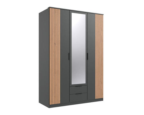 Wimex Dulap din pal, cu 3 usi, 2 sertare si oglinda, Lübeck Grafit / Stejar Artisan, l135xA58xH199 cm