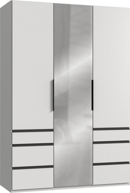 Wimex Dulap din pal, cu 3 usi, 6 sertare si oglinda, Level36 Black A Alb, l150xA58xH216 cm