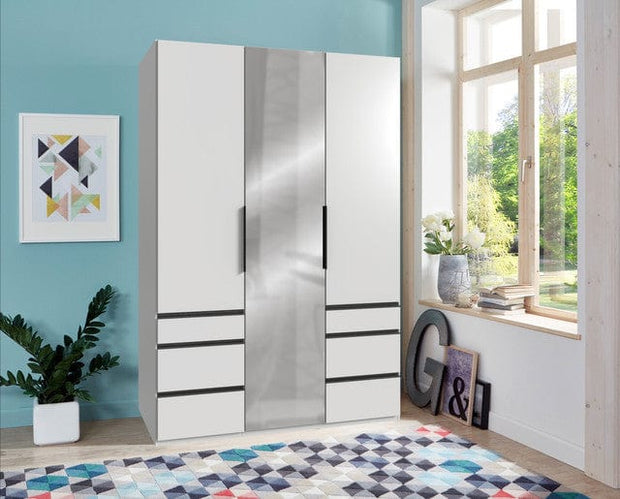 Wimex Dulap din pal, cu 3 usi, 6 sertare si oglinda, Level36 Black A Alb, l150xA58xH216 cm