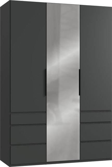 Wimex Dulap din pal, cu 3 usi, 6 sertare si oglinda, Level36 Black A Grafit, l150xA58xH216 cm