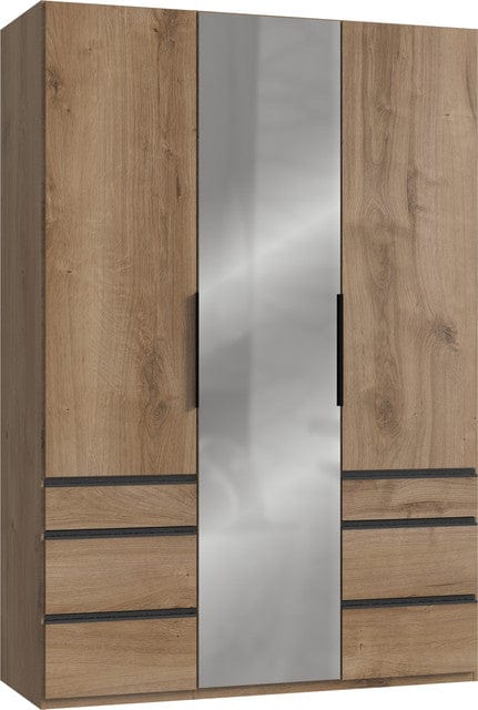 Wimex Dulap din pal, cu 3 usi, 6 sertare si oglinda, Level36 Black A Stejar, l150xA58xH216 cm