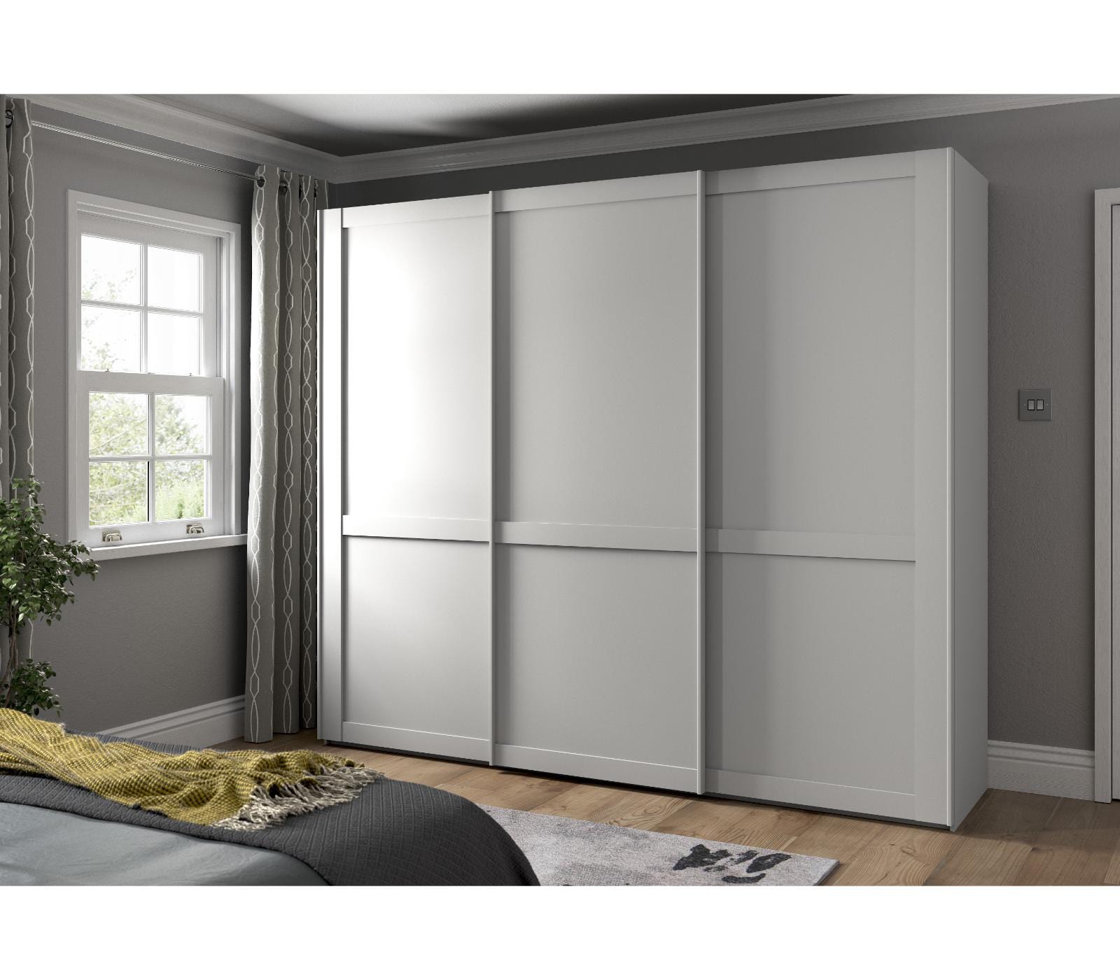 Dulap din pal cu 3 usi glisante, Marlow Alb, l246,3xA67xH217 cm (1)