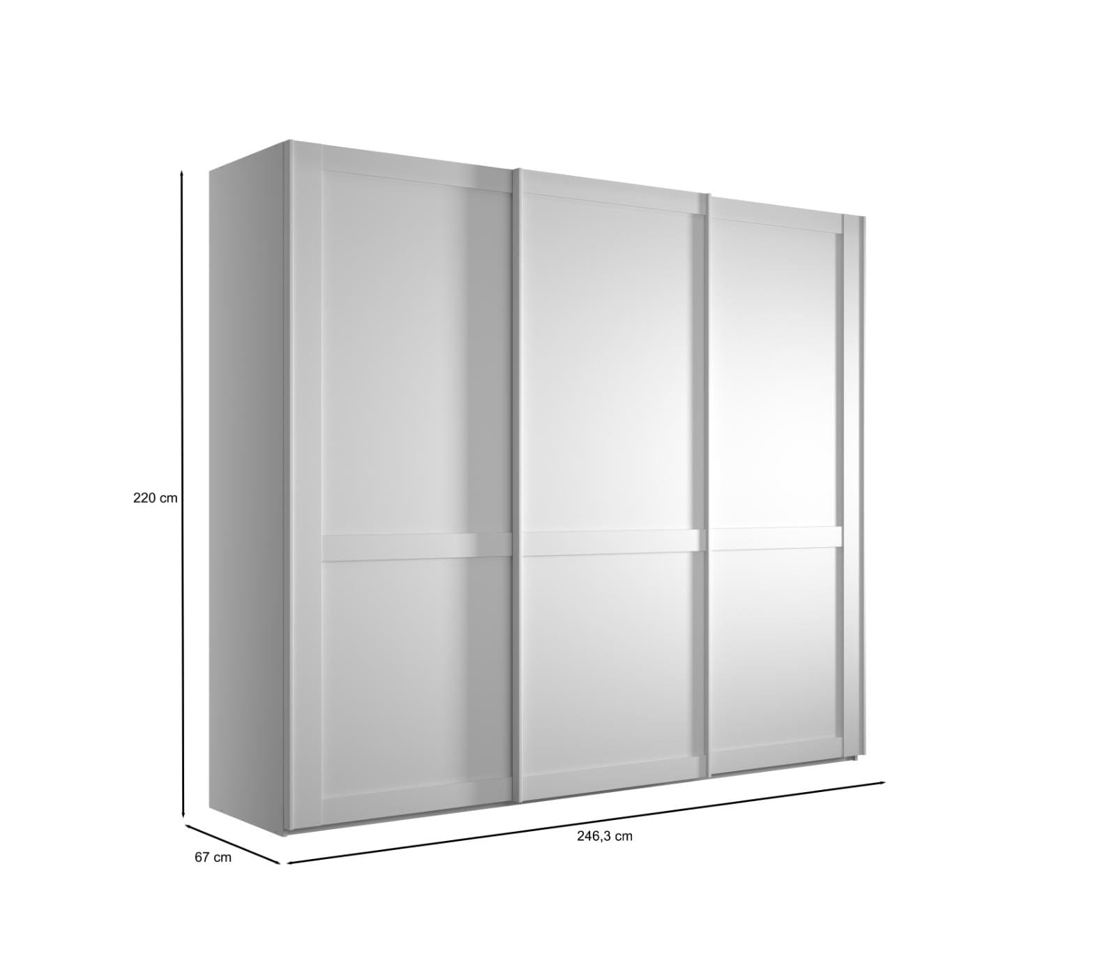 Dulap din pal cu 3 usi glisante, Marlow Alb, l246,3xA67xH217 cm (3)