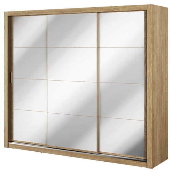 Lenart Dulap din pal cu 3 usi glisante si oglinda Idea 01 Triple Stejar Shetland, l250xA60xH215 cm