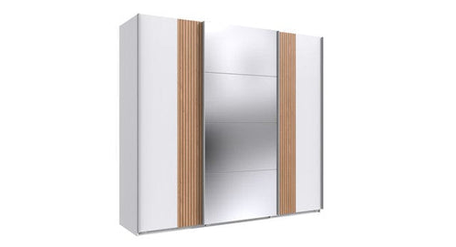 Wimex Dulap din pal, cu 3 usi glisante si oglinda, Malaga Alb / Stejar Artisan, l225xA64xH208 cm