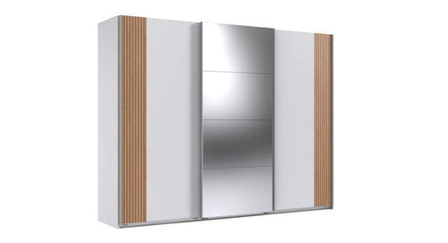 Wimex Dulap din pal, cu 3 usi glisante si oglinda, Malaga Alb / Stejar Artisan, l270xA64xH208 cm