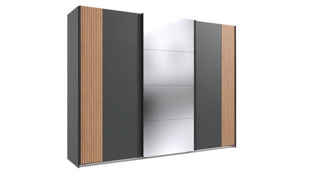Wimex Dulap din pal, cu 3 usi glisante si oglinda, Malaga Grafit / Stejar Artisan, l270xA64xH208 cm