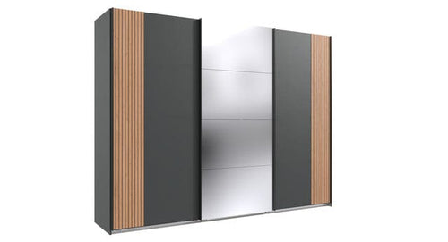 Wimex Dulap din pal, cu 3 usi glisante si oglinda, Malaga Grafit / Stejar Artisan, l270xA64xH208 cm