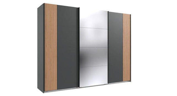 Wimex Dulap din pal, cu 3 usi glisante si oglinda, Malaga Grafit / Stejar Artisan, l270xA64xH208 cm