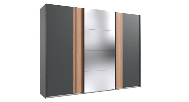 Wimex Dulap din pal, cu 3 usi glisante si oglinda, Malaga Grafit / Stejar Artisan, l270xA64xH208 cm