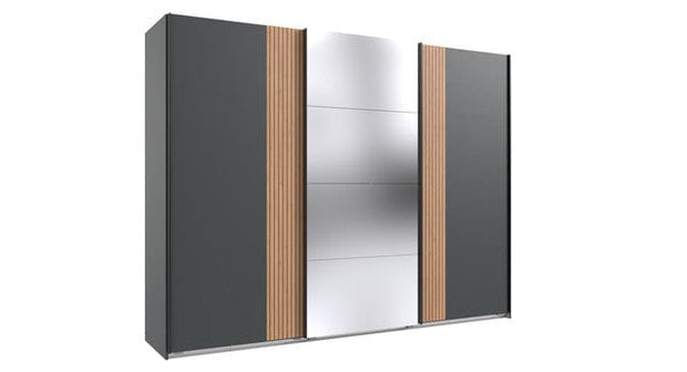Wimex Dulap din pal, cu 3 usi glisante si oglinda, Malaga Grafit / Stejar Artisan, l270xA64xH208 cm