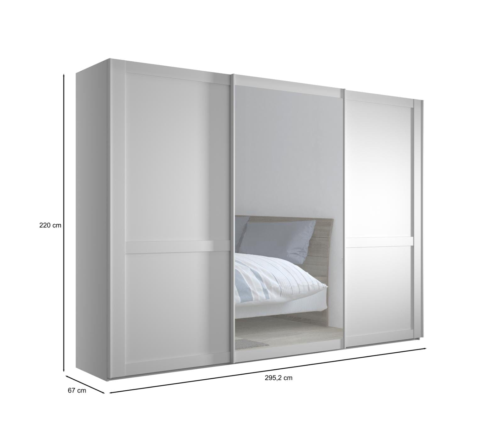 Dulap din pal, cu 3 usi glisante si oglinda, Marlow Alb, l295,2xA67xH217 cm (2)