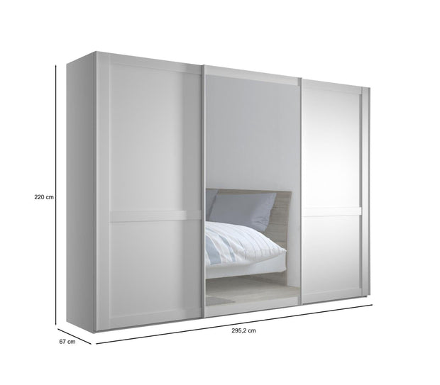 Dulap din pal, cu 3 usi glisante si oglinda, Marlow Alb, l295,2xA67xH217 cm (2)