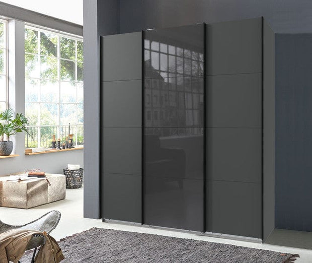 Wimex Dulap din pal, cu 3 usi glisante si oglinda, Norderstedt Grafit / Gri, l180xA64xH208 cm