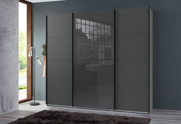 Wimex Dulap din pal, cu 3 usi glisante si oglinda, Norderstedt Grafit / Gri, l225xA64xH208 cm