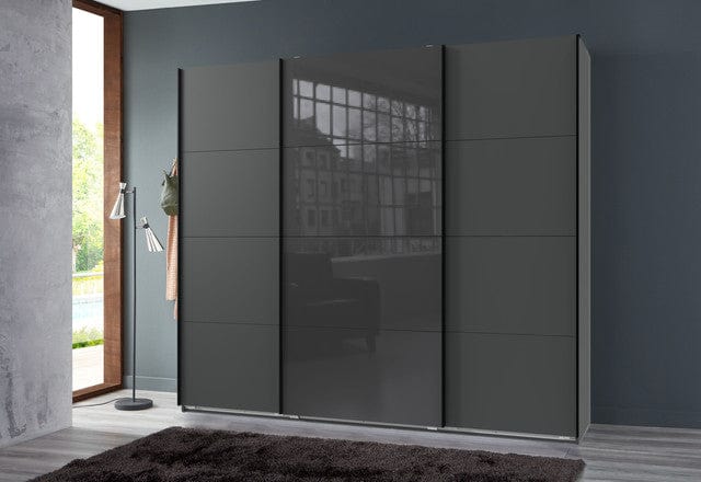 Wimex Dulap din pal, cu 3 usi glisante si oglinda, Norderstedt Grafit / Gri, l225xA64xH236 cm