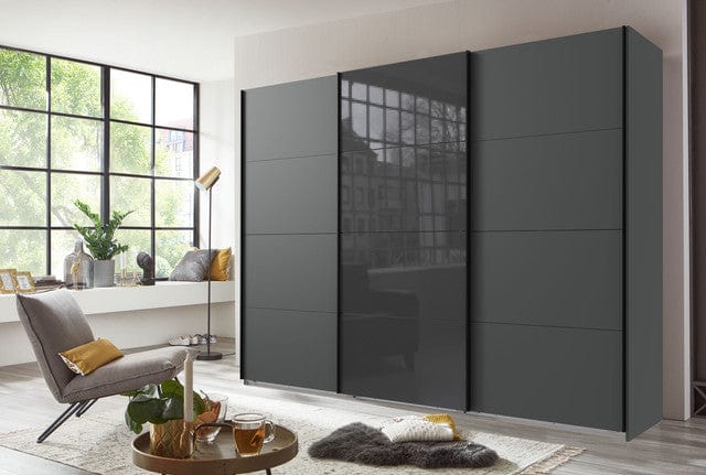 Wimex Dulap din pal, cu 3 usi glisante si oglinda, Norderstedt Grafit / Gri, l270xA64xH208 cm