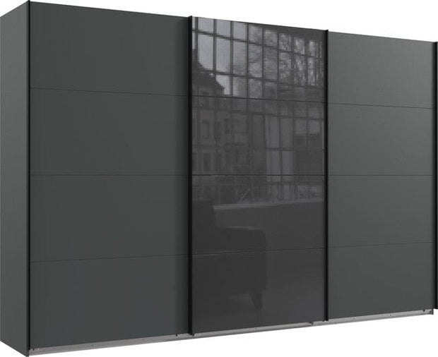 Wimex Dulap din pal, cu 3 usi glisante si oglinda, Norderstedt Grafit / Gri, l313xA64xH208 cm