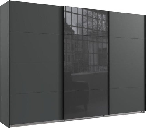 Wimex Dulap din pal, cu 3 usi glisante si oglinda, Norderstedt Grafit / Gri, l313xA64xH236 cm