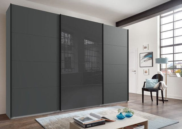 Wimex Dulap din pal, cu 3 usi glisante si oglinda, Norderstedt Grafit / Gri, l360xA64xH236 cm