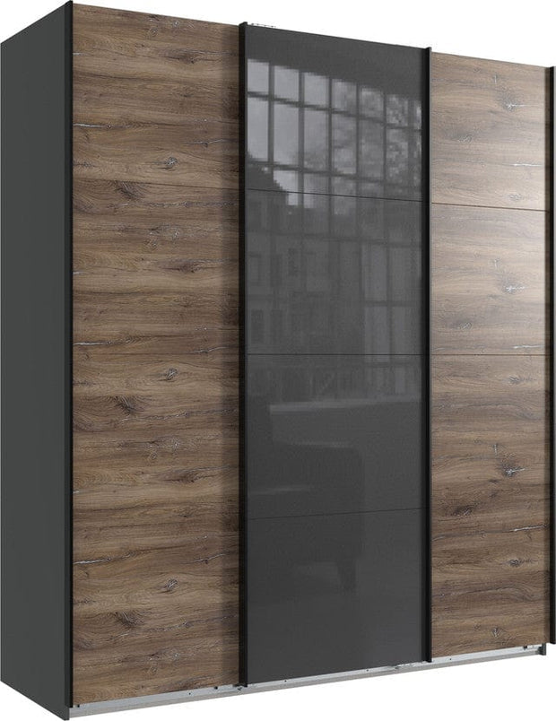 Wimex Dulap din pal, cu 3 usi glisante si oglinda, Norderstedt II Grafit / Stejar, l180xA64xH208 cm