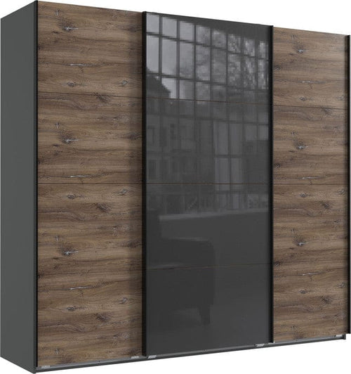 Wimex Dulap din pal, cu 3 usi glisante si oglinda, Norderstedt II Grafit / Stejar, l225xA64xH208 cm