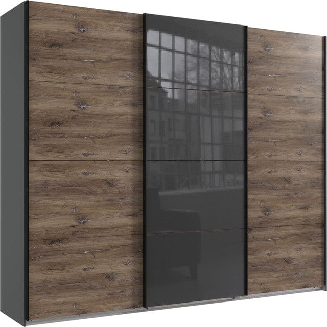 Wimex Dulap din pal, cu 3 usi glisante si oglinda, Norderstedt II Grafit / Stejar, l270xA64xH236 cm