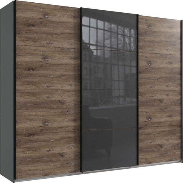 Wimex Dulap din pal, cu 3 usi glisante si oglinda, Norderstedt II Grafit / Stejar, l270xA64xH236 cm