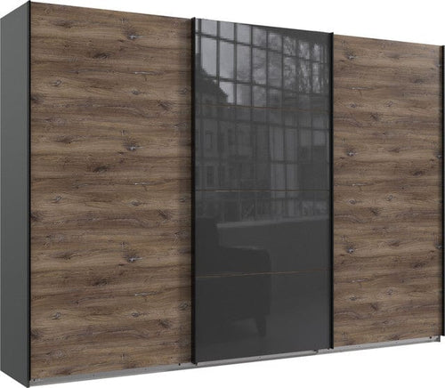 Wimex Dulap din pal, cu 3 usi glisante si oglinda, Norderstedt II Grafit / Stejar, l313xA64xH236 cm
