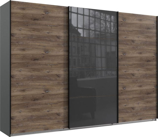 Wimex Dulap din pal, cu 3 usi glisante si oglinda, Norderstedt II Grafit / Stejar, l313xA64xH236 cm