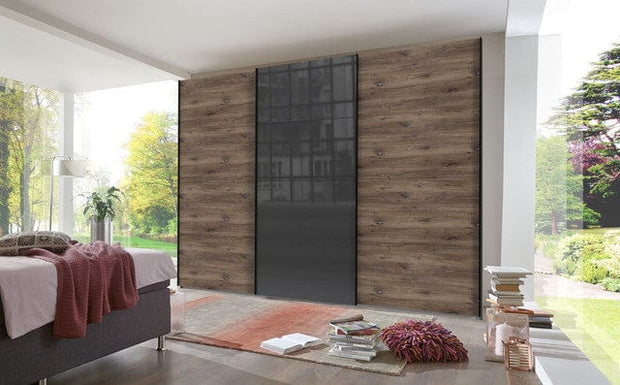 Wimex Dulap din pal, cu 3 usi glisante si oglinda, Norderstedt II Grafit / Stejar, l313xA64xH236 cm